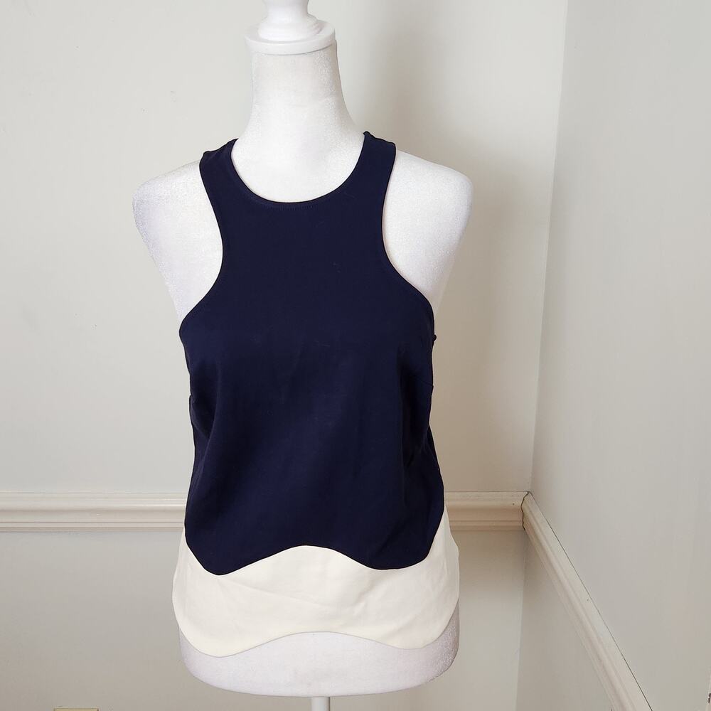 New Sunday In Brooklyn Color Block Navy Scalloped Hem Tank Top Sz Small Cropped